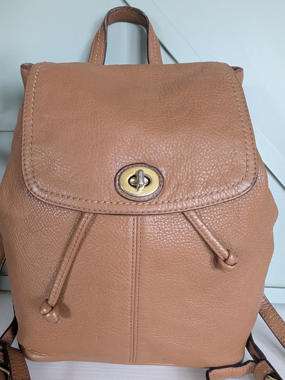 Coach Pebbled Leather Drawstring Backpack in Tan - Picture 2 of 12
